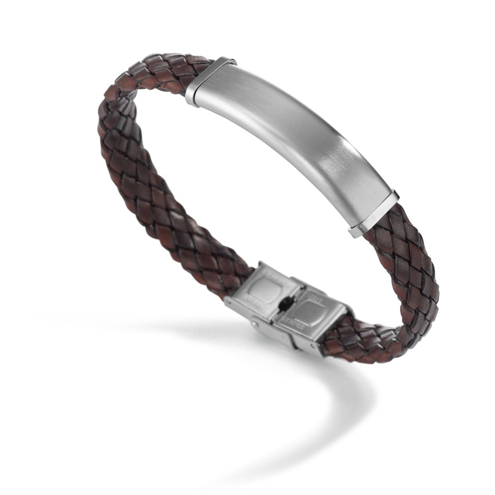 Engravable bracelet Stainless steel, Leather 21 cm