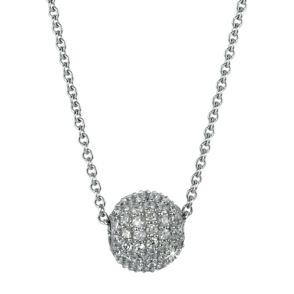 Necklace with pendant Silver Zirconia White Rhodium plated 42 cm