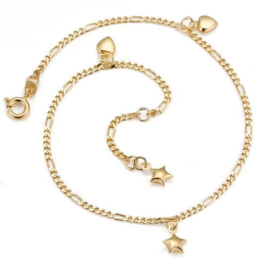 Anklet 14k Yellow Gold Heart 23-25 cm