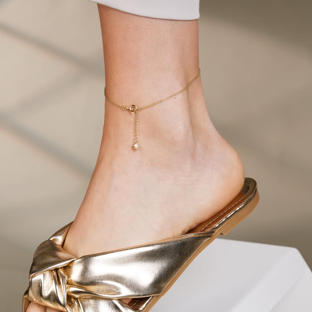 Anklet 14k Yellow Gold Heart 23-25 cm Ø1 mm