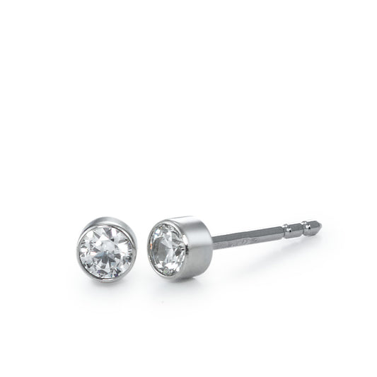 Stud earrings Stainless steel Zirconia 2 Stones Ø3.5 mm