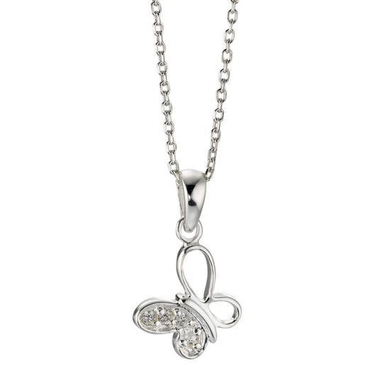 Necklace with pendant Silver Zirconia White, 4 Stones Butterfly 36-38 cm