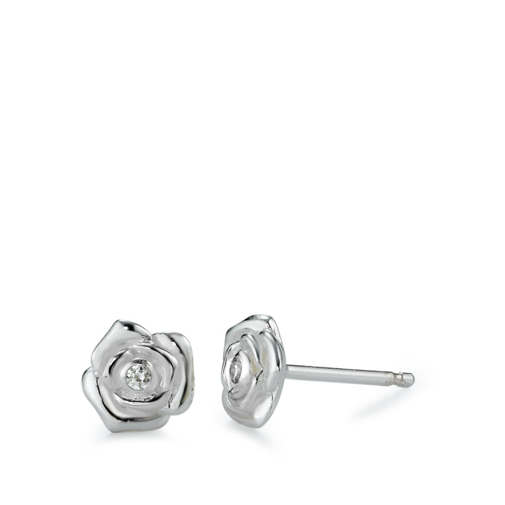 Stud earrings Silver Zirconia White, 2 Stones Rose Ø7 mm