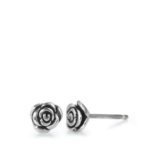 Stud earrings Silver Patinated Rose Ø6 mm