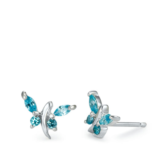 Stud earrings Silver Zirconia Blue, 8 Stones