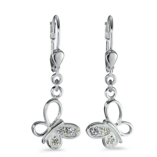 Drop Earrings Silver Zirconia White, 8 Stones Silver plated Butterfly