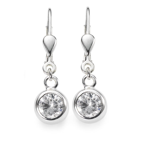 Drop Earrings Silver Zirconia White, 2 Stones Silver plated Ø7 mm