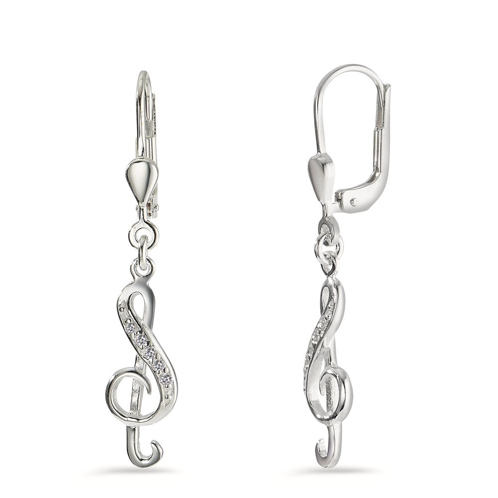 Drop Earrings Silver Zirconia White, 10 Stones Treble Clef