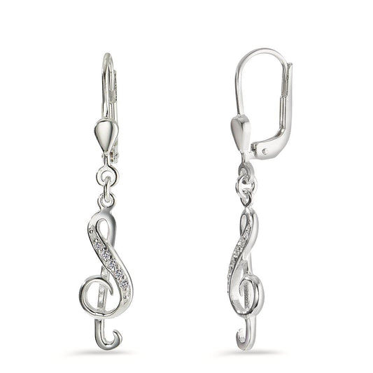 Drop Earrings Silver Zirconia White, 10 Stones Treble Clef