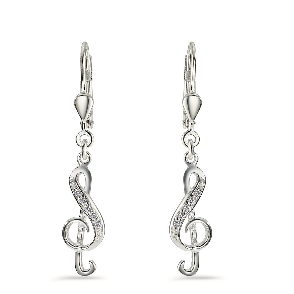 Drop Earrings Silver Zirconia White, 10 Stones Treble Clef