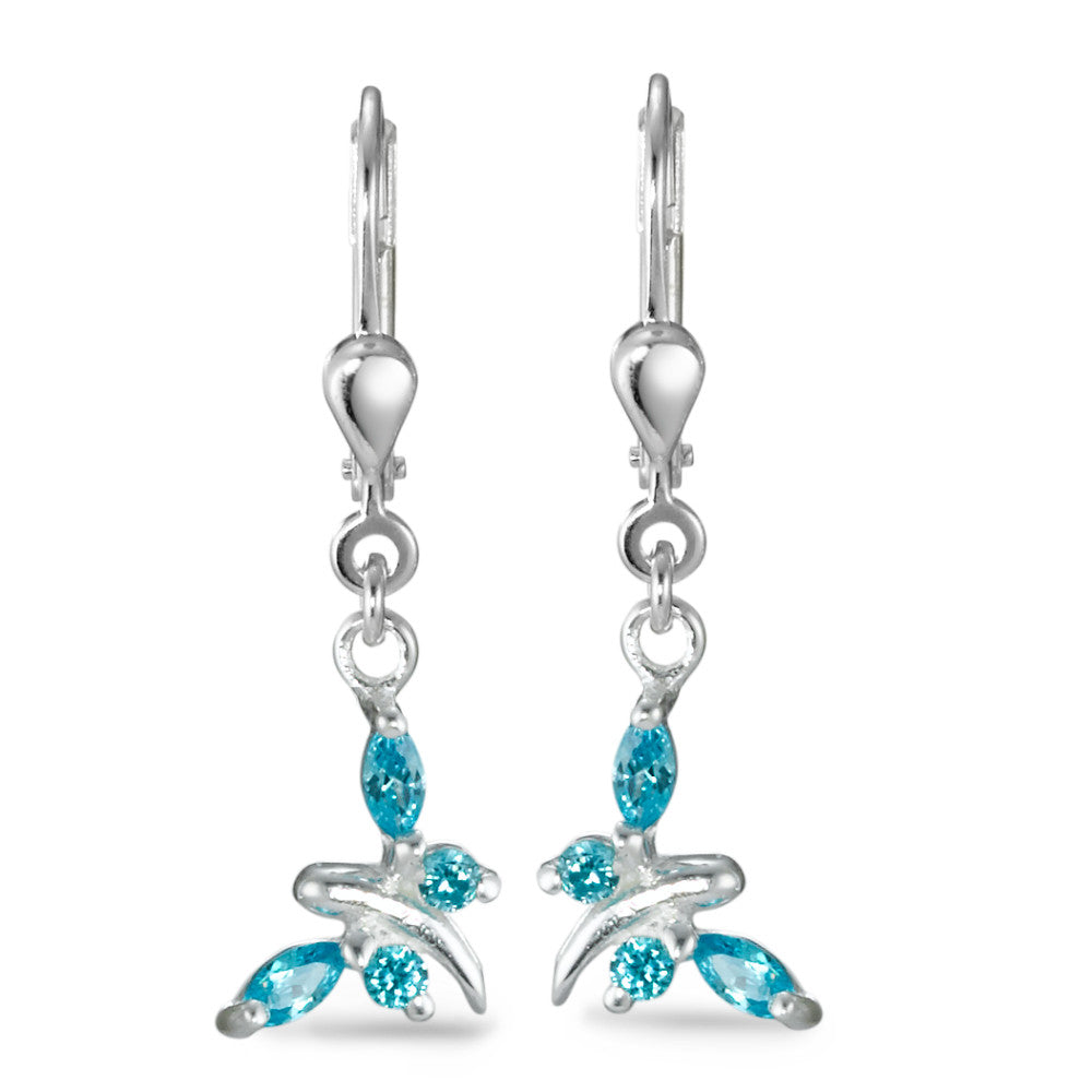 Drop Earrings Silver Zirconia Blue, 8 Stones