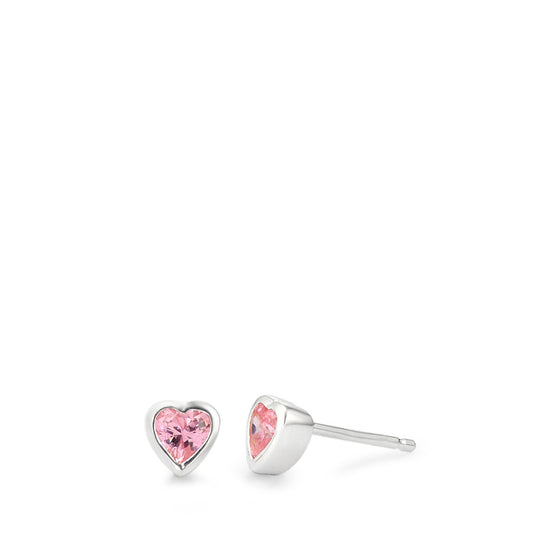 Stud earrings Silver Zirconia Rose, 2 Stones Silver plated Heart