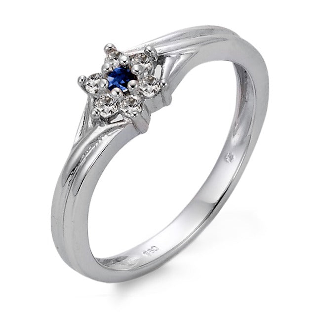 Ring 18k White Gold Sapphire Blue, Sapphire White, 6 Stones Flower Ø6 mm