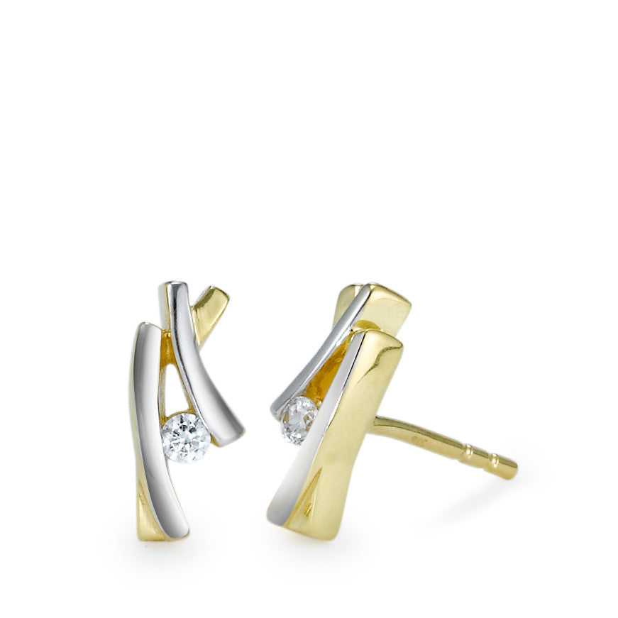 Stud earrings 9k Yellow Gold, 9k White Gold Zirconia White, 2 Stones