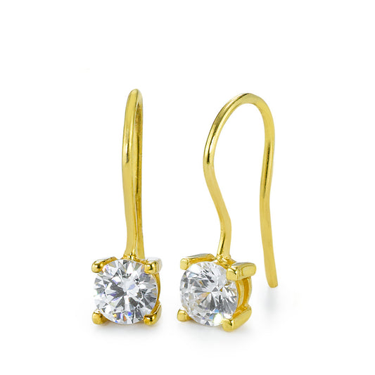 Drop Earrings 9k Yellow Gold Zirconia White, 2 Stones