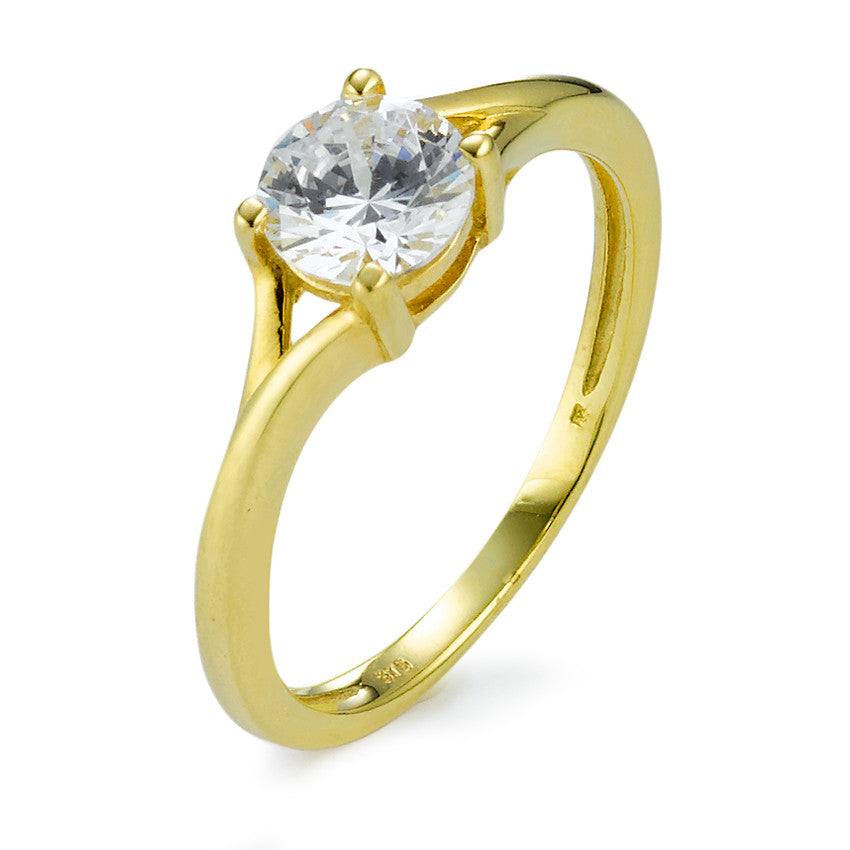 Solitaire ring 9k Yellow Gold Zirconia White Ø6 mm