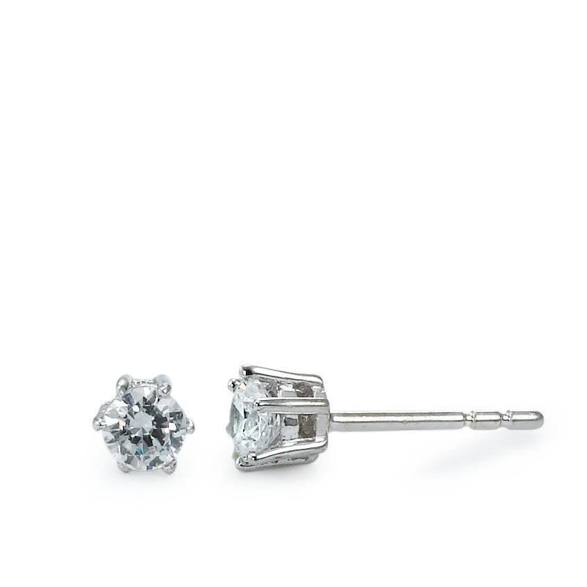 Stud earrings 9k White Gold Zirconia White, 2 Stones Ø4 mm