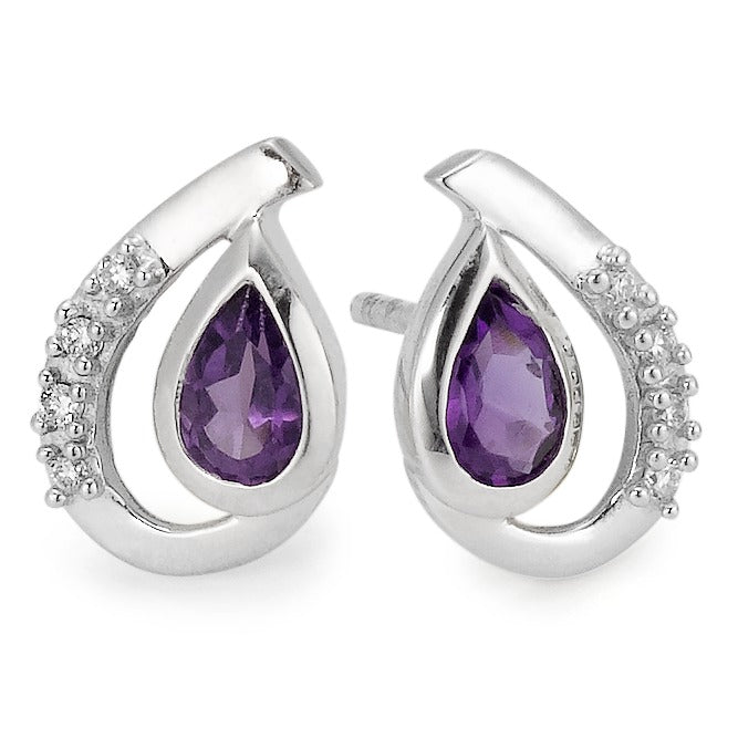 Stud earrings 18k White Gold Amethyst Violet, 0.04 ct, 10 Stones, w-si