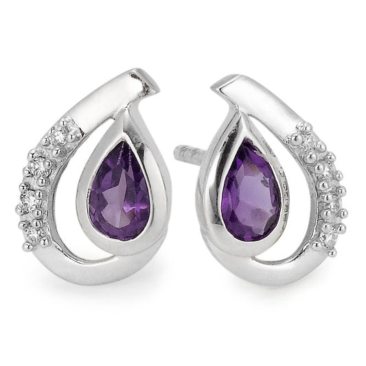 Stud earrings 18k White Gold Amethyst Violet, 0.04 ct, 10 Stones, w-si