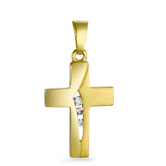 Pendant 18k Yellow Gold Zirconia 3 Stones Cross