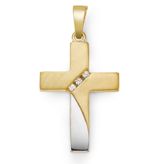 Pendant 18k Yellow Gold Zirconia 3 Stones Cross