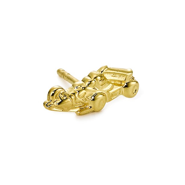 Single stud earring 18k Yellow Gold Racing Car