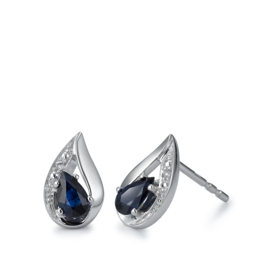 Stud earrings 18k White Gold Sapphire Blue, 2 Stones, drops, Diamond White, 0.01 ct, w-pi1