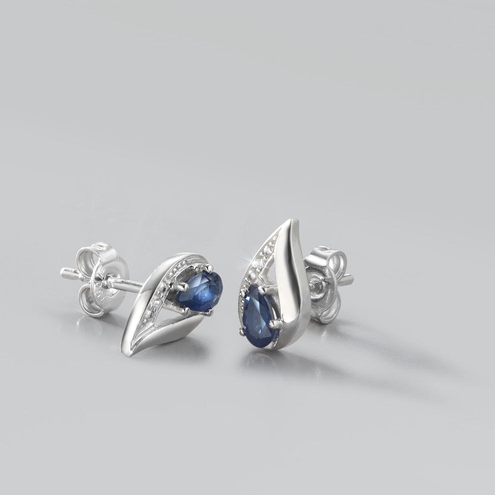 Stud earrings 18k White Gold Sapphire Blue, 2 Stones, drops, Diamond White, 0.01 ct, w-pi1