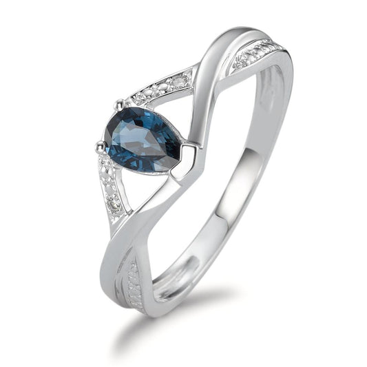 Ring 18k White Gold Sapphire Blue, drops, Diamond 0.01 ct, 2 Stones