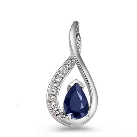 Pendant 18k White Gold Sapphire Blue, drops, Diamond 0.01 ct, 2 Stones