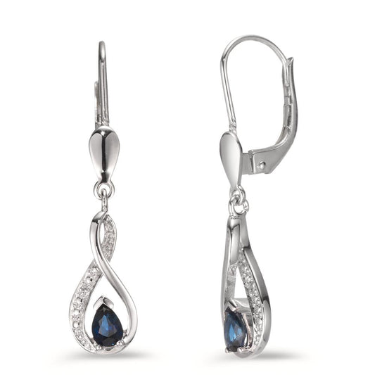 Drop Earrings 18k White Gold Sapphire Blue, drops, Diamond 0.01 ct, 2 Stones