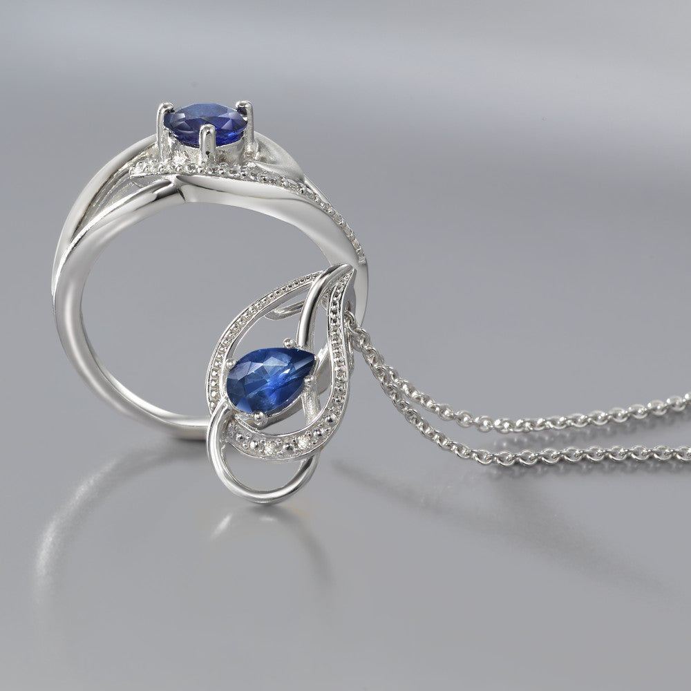 Pendant 18k White Gold Diamond Blue, 0.01 ct, 2 Stones, faceted, p1