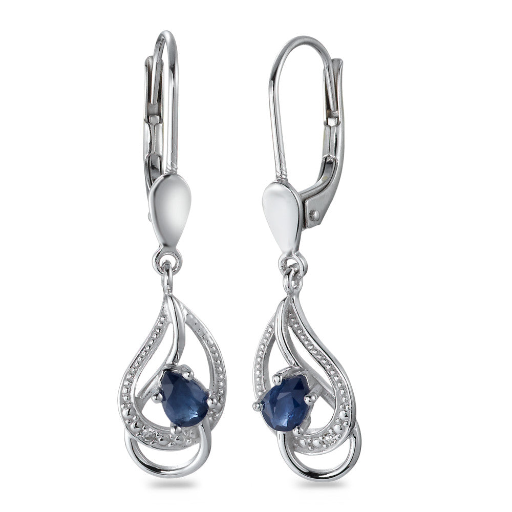 Drop Earrings 18k White Gold Diamond Blue, 0.01 ct, 2 Stones, faceted, p1