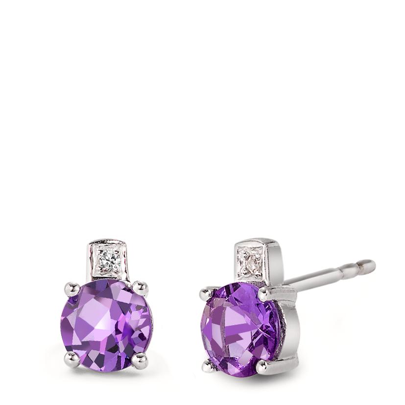 Stud earrings 18k White Gold Amethyst Violet, 0.01 ct, 2 Stones, faceted, p1