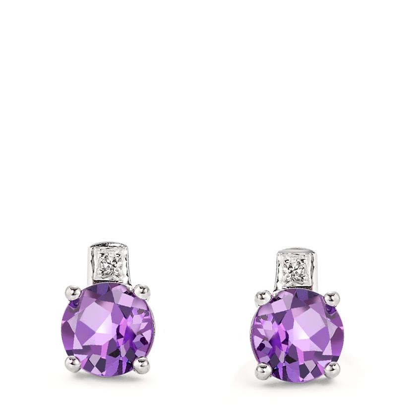 Stud earrings 18k White Gold Amethyst Violet, 0.01 ct, 2 Stones, faceted, p1