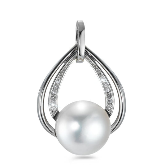 Pendant 18k White Gold Diamond White, 0.05 ct, 12 Stones, brilliant, w-si Freshwater pearl