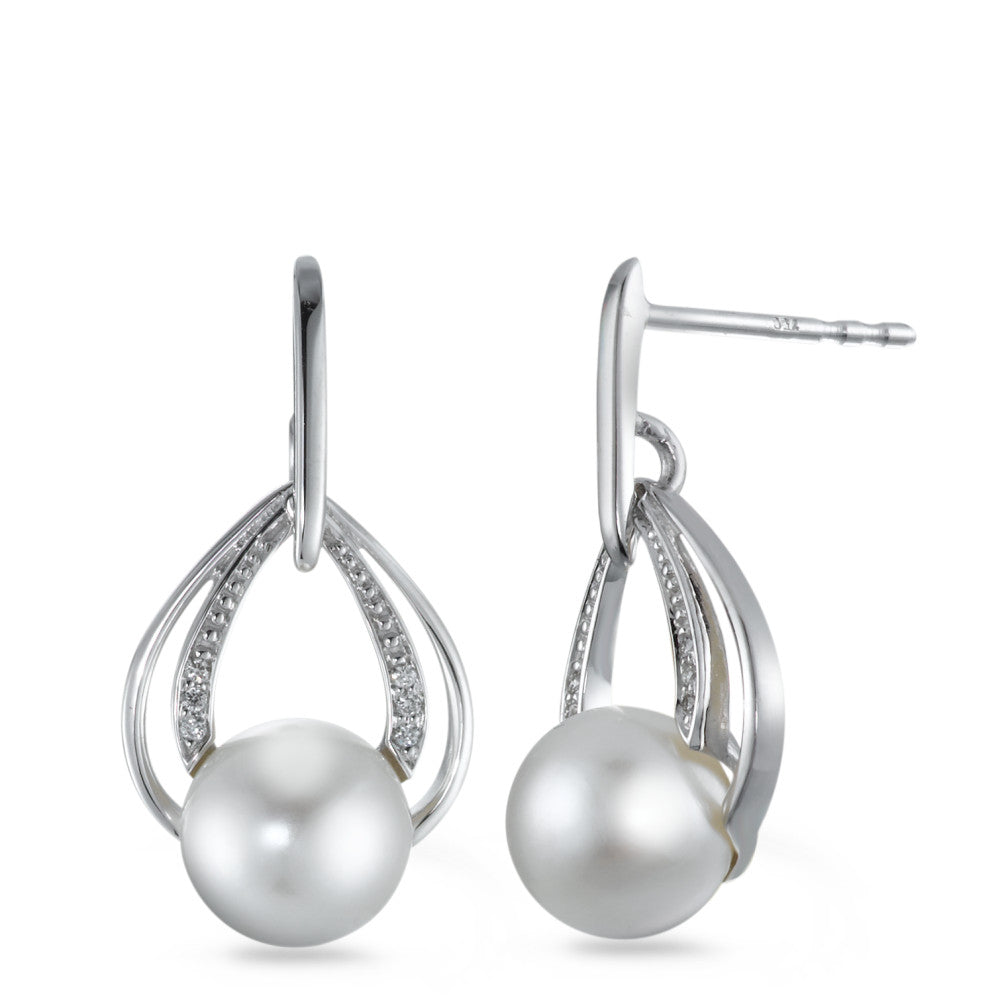 Drop Earrings 18k White Gold Diamond White, 0.04 ct, 12 Stones, brilliant, w-si Freshwater pearl