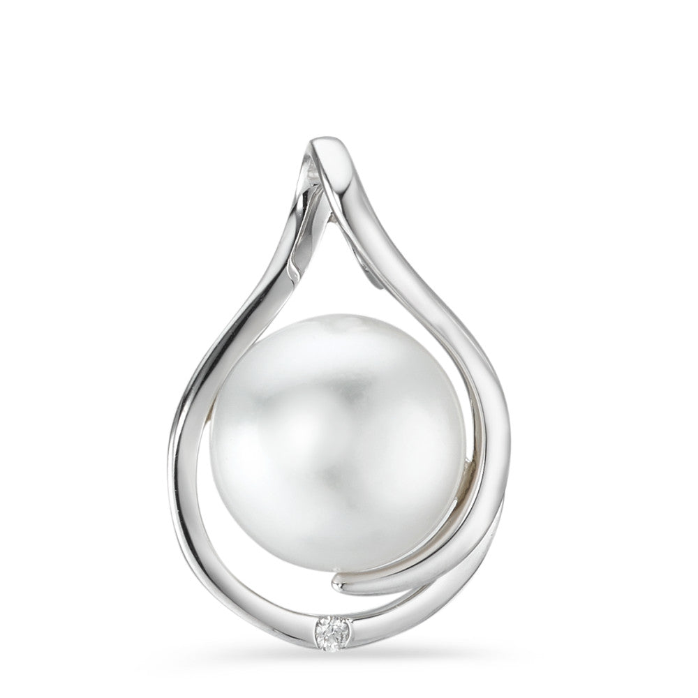 Pendant 18k White Gold Diamond White, 0.01 ct, brilliant, w-si Freshwater pearl