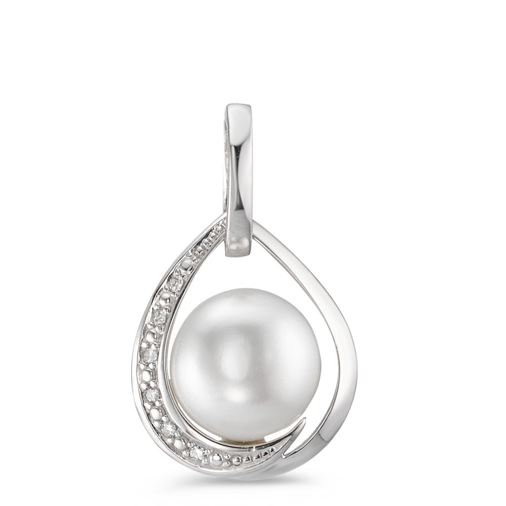 Pendant 18k White Gold Diamond White, 0.03 ct, 6 Stones, brilliant, w-si Freshwater pearl