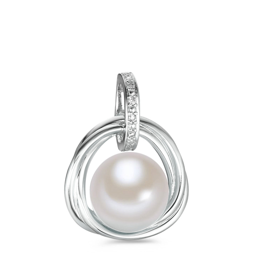 Pendant 18k White Gold Diamond White, 0.03 ct, 6 Stones, brilliant, w-si Freshwater pearl