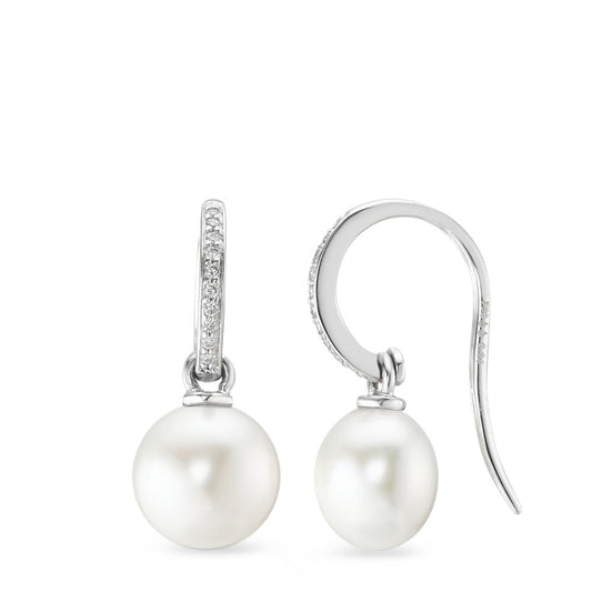 Drop Earrings 18k White Gold Diamond White, 0.08 ct, 20 Stones, brilliant, w-si Freshwater pearl