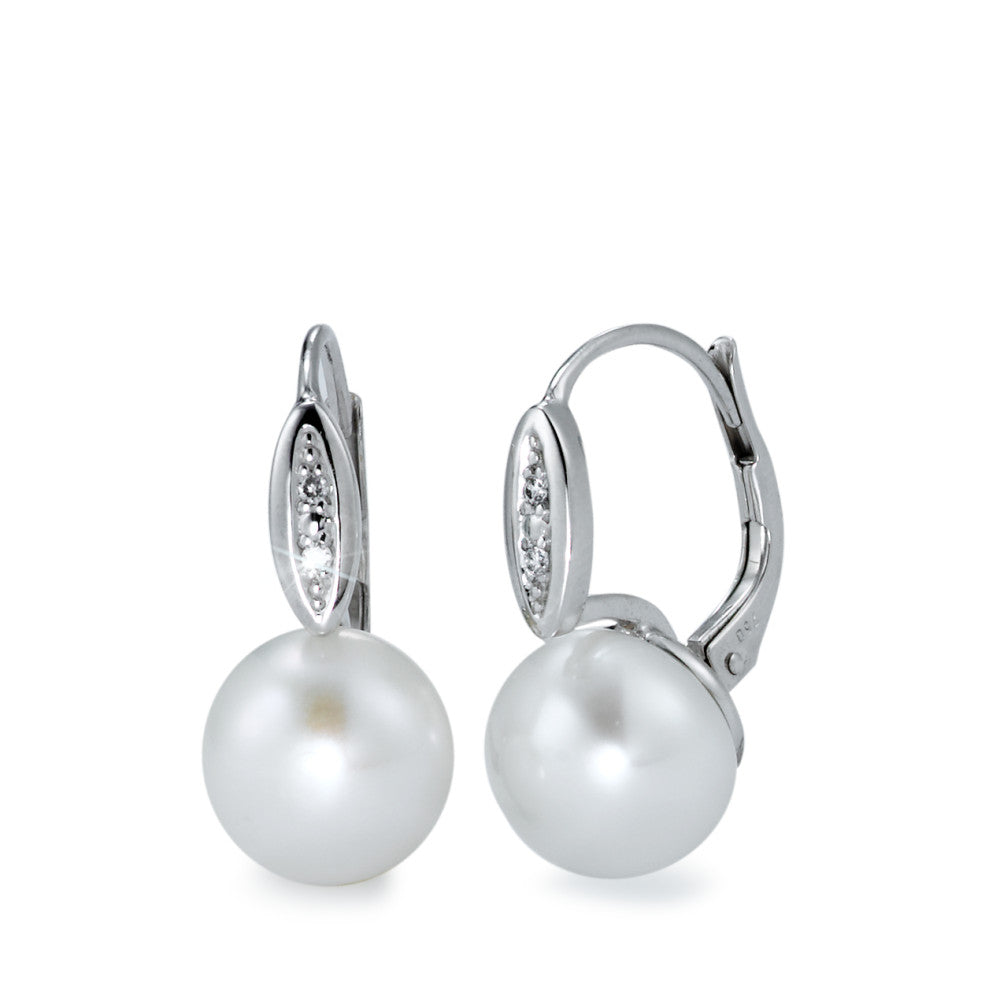 Drop Earrings 18k White Gold Diamond White, 0.02 ct, 4 Stones, brilliant, w-si Freshwater pearl