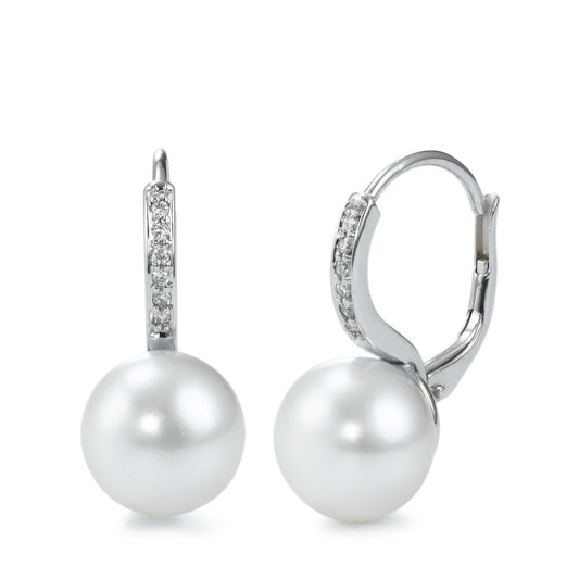 Drop Earrings 18k White Gold Diamond White, 0.06 ct, 12 Stones, brilliant, w-si Freshwater pearl