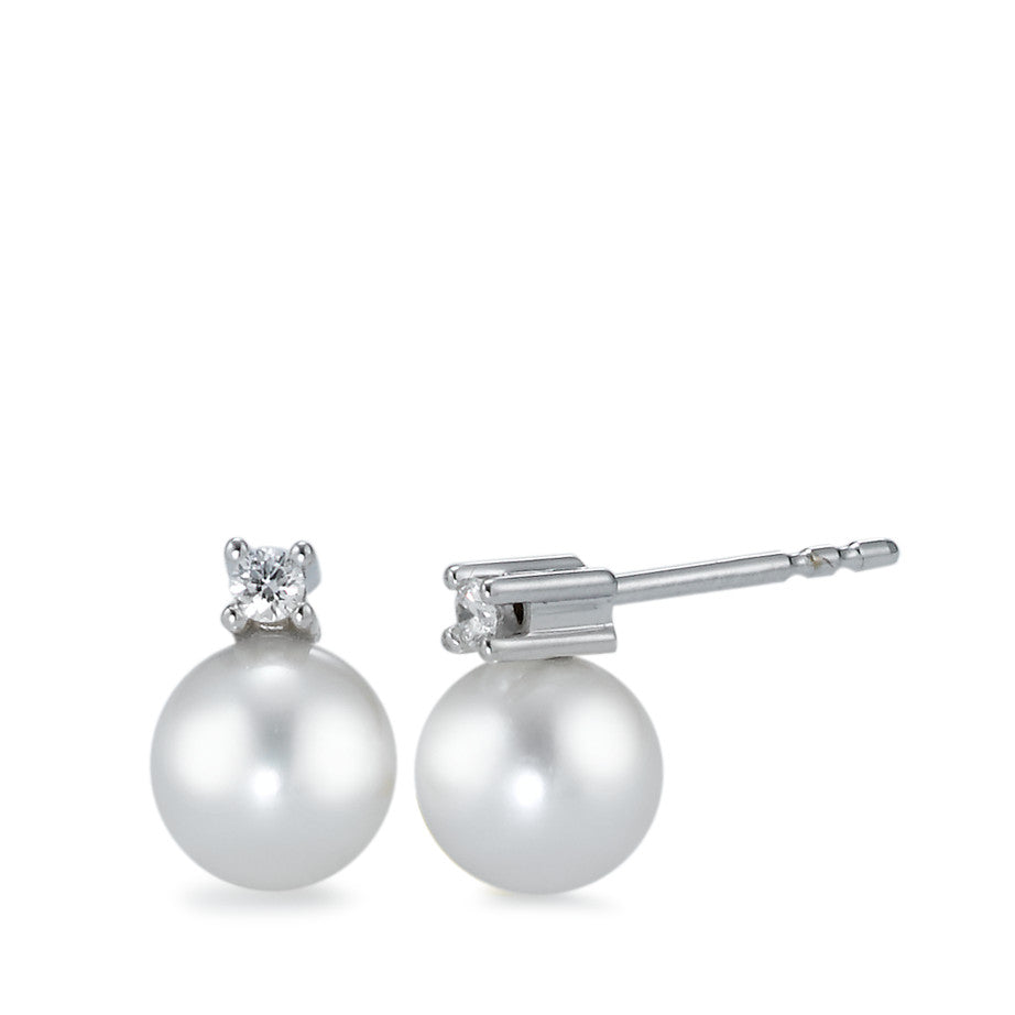 Stud earrings 18k White Gold Diamond White, 0.07 ct, 2 Stones, brilliant, w-si Freshwater pearl