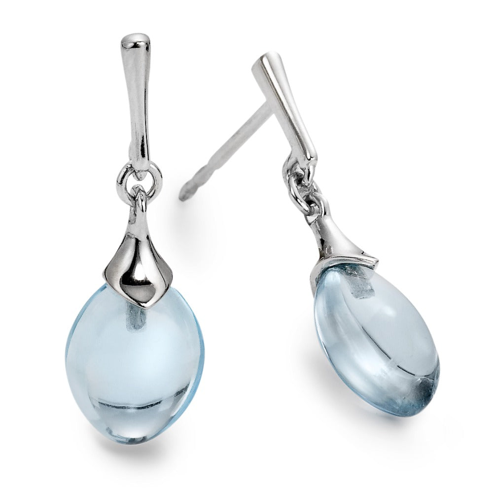 Drop Earrings 18k White Gold Topaz Blue, 2 Stones