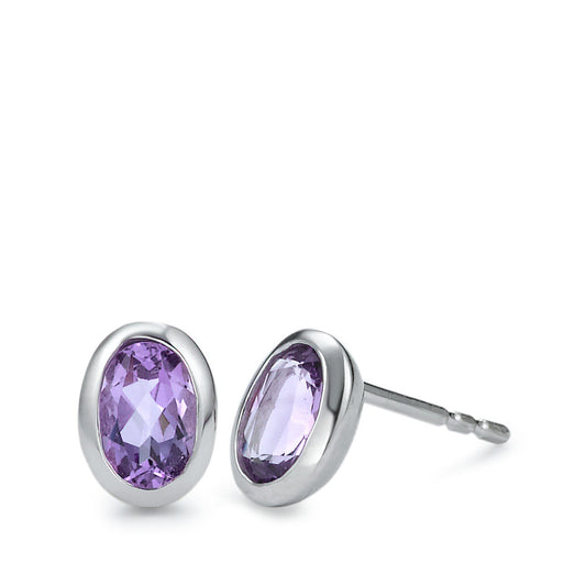 Stud earrings 18k White Gold Amethyst Violet, 2 Stones