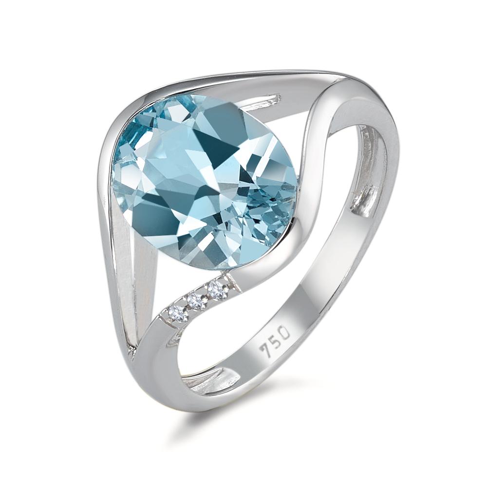 Ring 18k White Gold Topaz Blue, 2.85 ct, Diamond 0.015 ct, 3 Stones, brilliant, w-si