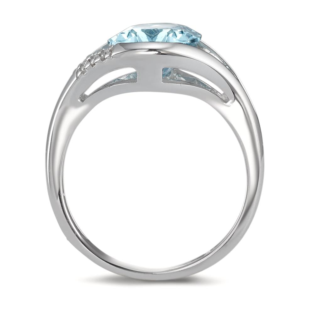 Ring 18k White Gold Topaz Blue, 2.85 ct, Diamond 0.015 ct, 3 Stones, brilliant, w-si