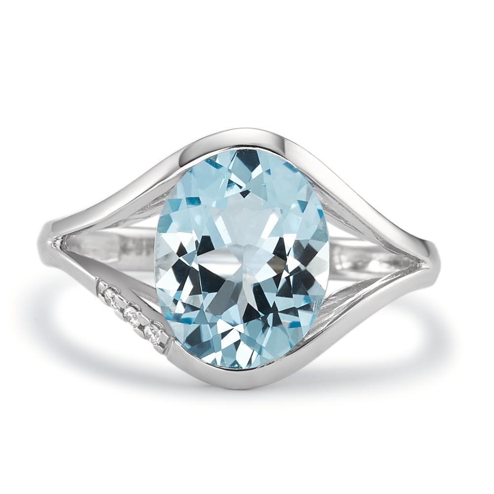 Ring 18k White Gold Topaz Blue, 2.85 ct, Diamond 0.015 ct, 3 Stones, brilliant, w-si