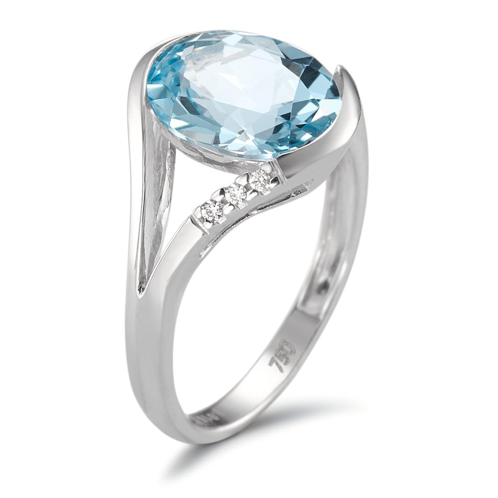 Ring 18k White Gold Topaz Blue, 2.85 ct, Diamond 0.015 ct, 3 Stones, brilliant, w-si